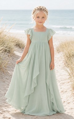 Strandkleid aus Chiffon mit flatternden Ärmeln für Blumenmädchen