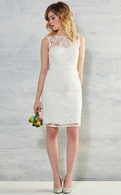 Short Scoop Lace Tea Length Wedding Dress With V Back