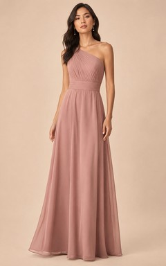 Dusty Rose One-Shoulder Chiffon A-Line Bridesmaid Dress