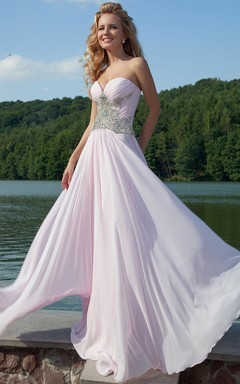 Ruched Sleeveless Maxi Sweetheart Chiffon Prom Dress With Beading And Pleats