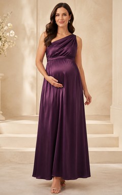 Purple Satin Maternity One-Shoulder Empire Floor-Length Occasion Dress