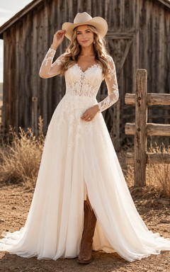 Robe de mariée de maternité à col en V et manches papillon en dentelle, robe de mariée champêtre