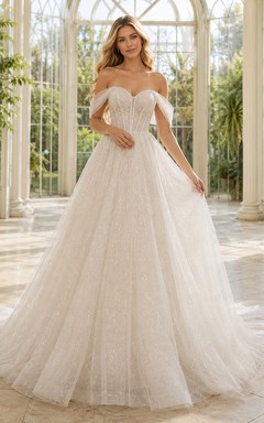 Vestido de novia elegante y fino de tul con mangas largas estilo sirena