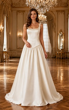 Robe de mariée vintage de bal à taille basse et corsage en satin