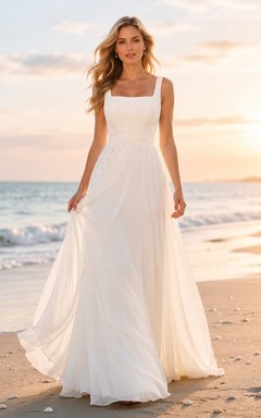 Square Neck Chiffon Skirt Ocean Breeze Beach Bridal Gown