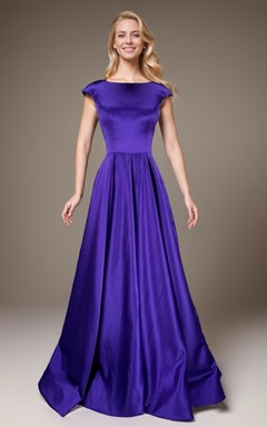 Casual A-Line Satin Scoop-neck Sleeveless Low-V Back Dress