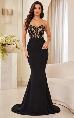 Black Nude Lace Mermaid Sweetheart Floor-length Formal Evening Gown