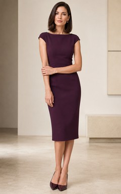 Vestido de cóctel ajustado de gasa color topo con escote en V y largo hasta la rodilla