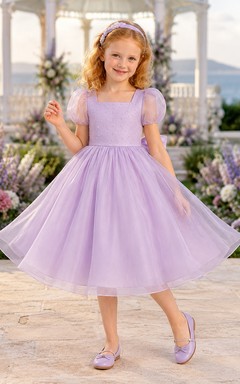 Lila Kurzarm-Tüllkleid für Blumenmädchen