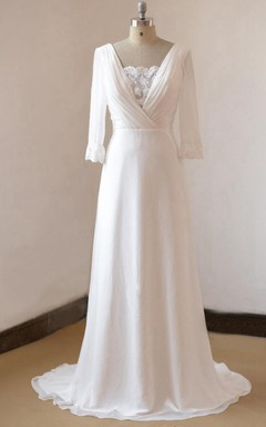 A-Line Chiffon Lace Satin Weddig Dress