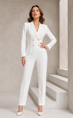 Vestido formal moderno de satén con mangas largas y escote en Vow, color blanco, largo hasta los tobillos.