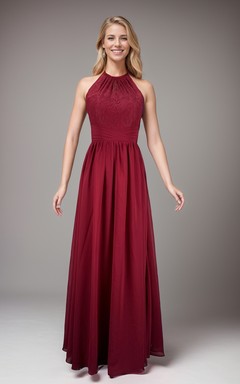 Robe de demoiselle d'honneur rose poudré sans manches en mousseline avec détails en dentelle et dos nu en forme de goutte d'eau