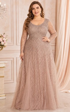 Taupe V-Neck Short Sleeve Chiffon Plus Size Evening Gown