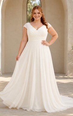 Lace Tulle Wedding Dress A-Line V-Neck Sleeveless Chapel Train Bridal Gown