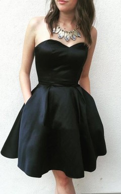 Satin Short A Line Sleeveless Casual Sexy Homecoming Dress with Pockets