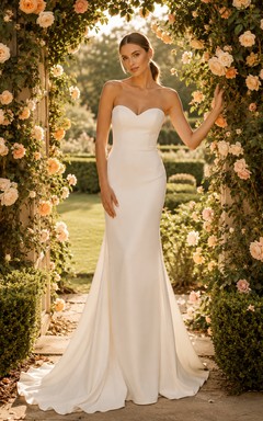 Simple Sweetheart Mermaid Garden Elopement Minimal Bridal Gown