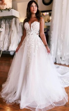 Sweetheart Tüll-Ballkleid mit Kerbe und Spitze, A-Linien-Schnitt