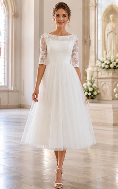 Lace Illusion Sleeve Modest Tulle Communion Girl Dress
