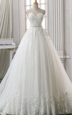 A-Line Ball Gown Empire Floor-Length Sweetheart Sleeveless Bell Empire Appliques Corset Back Lace Organza Dress
