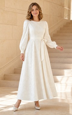 Elegant Satin Square Neck Long Sleeve A-Line Wedding Gown Dress
