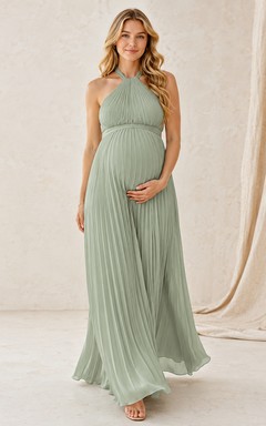 Vestido de dama de honor largo hasta el suelo de gasa plisada con escote halter estilo imperio de Sage Maternity