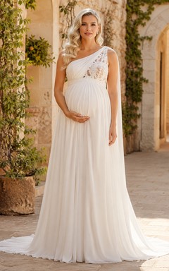Umstandskleid mit One-Shoulder-Schulter und Spitzenoberteil für Hochzeiten im Ausland