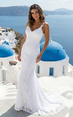 Backless Lace Mermaid Beach Wedding Dress