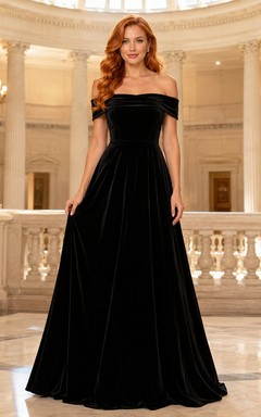Black velvet off shoulder ball gown formal dress