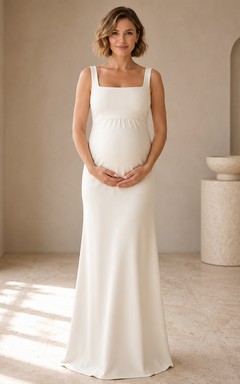Ivory Stillness Sheath Floor-Length Square Sleeveless Stretch-Satin Simple Maternity Dress