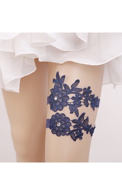 Original Handmade Beaded Blue Lace Princess Style Elastic Garter Belt Within 16-23inch