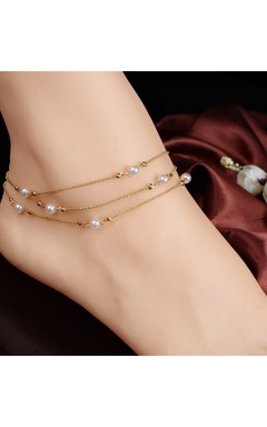 Pulsera de mujer de perlas y cuentas de cobre multicapa de 27 cm