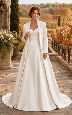 Vestido de novia formal modesto de manga larga con escote corazón y corte en A.