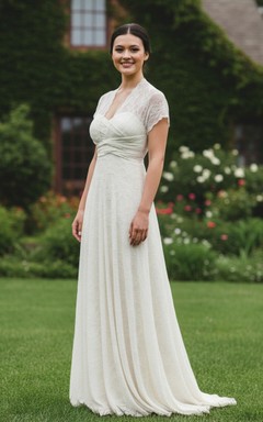Elegant Lace Cap Sleeve Sheath Wedding Dress with Criss-Cross Bodice