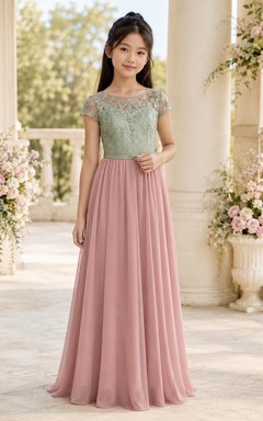 Brautjungfernkleid in Altrosa, A-Linie, mit Strasssteinen, kurzen Ärmeln und romantischer Spitze