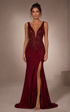 Mermaid V-Neck Sequins Prom Dress with Sequins