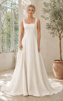 Vestido de novia de corte A con cola para ceremonia nupcial cuadrada