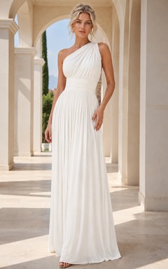 Elegant One Shoulder Sleeveless Floor-length Pleated Chiffon Formal Dress