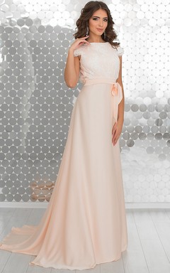Robe trapèze à col montant et manches courtes en jersey plissé avec dentelle et dos nu en V