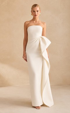 Strapless bow sheath floor length courthouse wedding dress