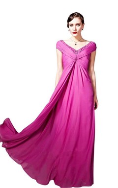 Robe longue à manches courtes, dos en V et perles