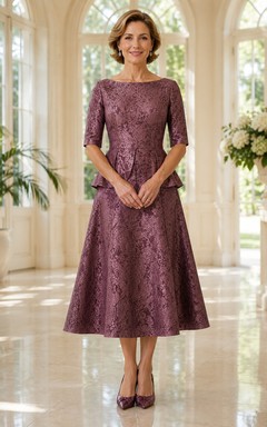 Robe de mère Mulberry mi-longue en dentelle bateau, coupe trapèze