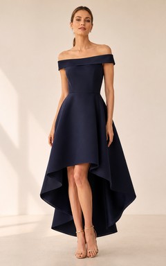 Dark Navy Off-the-shoulder High-low Cocktail Dress