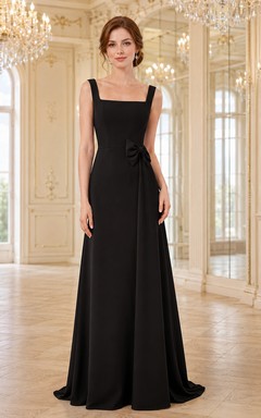 Black Square Neck Strap Floor Length Mermaid Formal Evening Dress