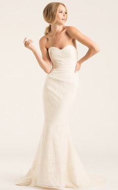 Sheath Sweetheart Lace Wedding Dress With Deep-V Back