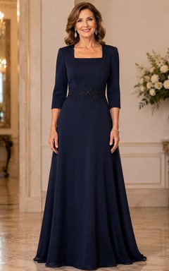 Dark Navy Square Neck Mother Gown Dark Navy Square A-Line Floor-length