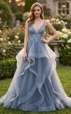 Dusty Blue Tulle Prom Dress Non Traditional Colored Wedding Gown