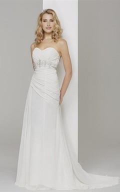Floor-Length Sweetheart Ruched Chiffon Wedding Dress With Brush Train