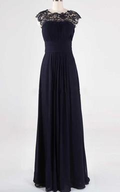 Marineblaues, elegantes Abendkleid aus Georgette-Spitze in individuellen Größen – perfekt für Brautjungfern und festliche Anlässe. A-Linien-Schnitt, bodenlang.