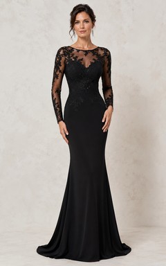 Mermaid Bateau Long Sleeve Lace Prom Dress with Lace