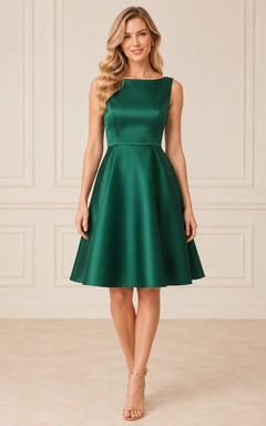 Dark Green Bateau A-Line Satin Cocktail Dress